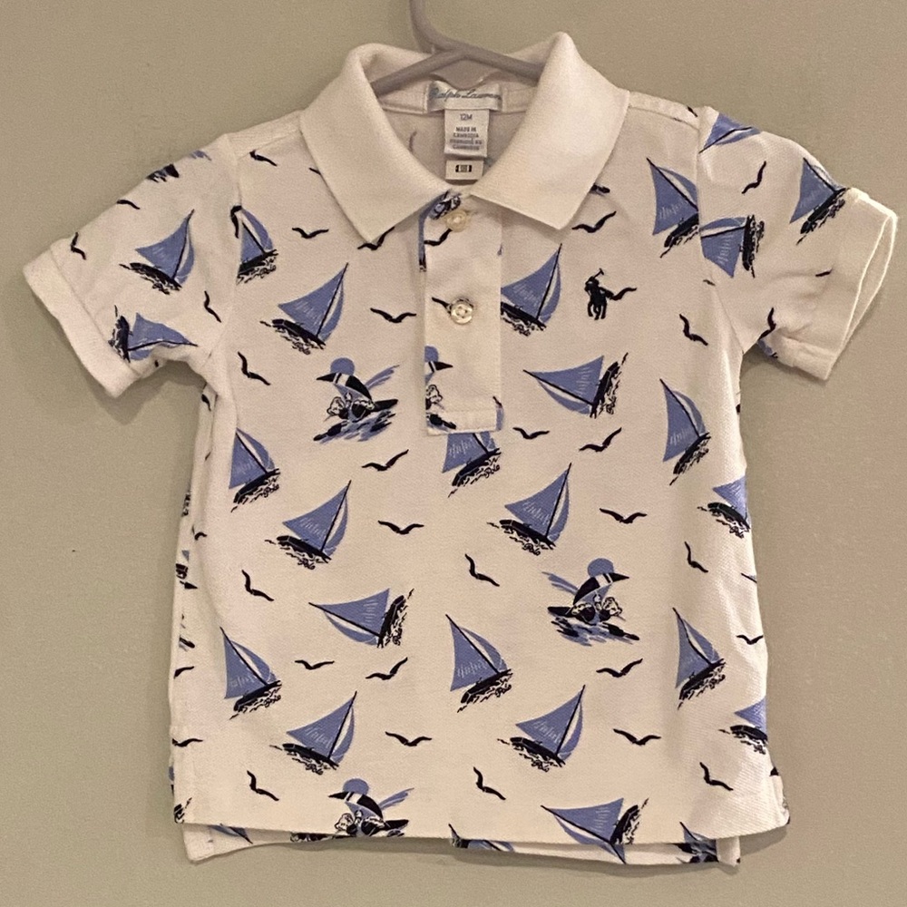 Ralph Lauren White Polo with Blue Sailboat Print